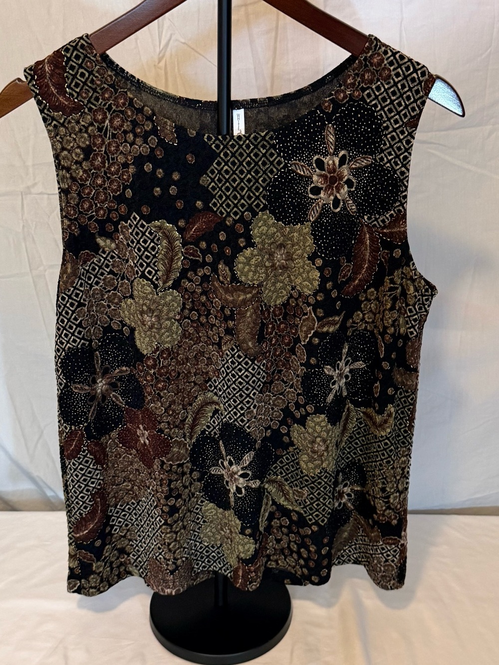 White Stag Floral Patchwork Tank Top in Black, Brown & Olive Size XL (KK3)